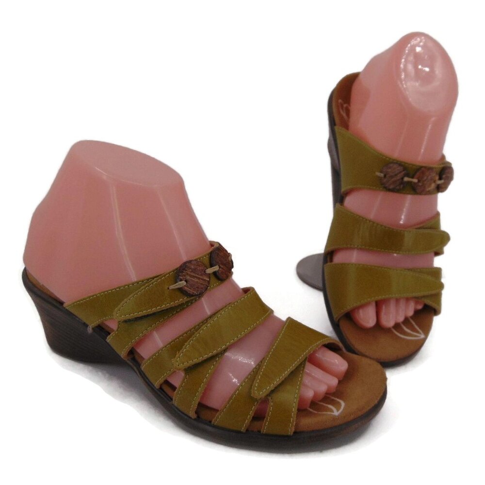 Romika Maui Green Strappy Sandals Shoes US 7.5 EUR 38 Wedge Heel Adjustable Arch
